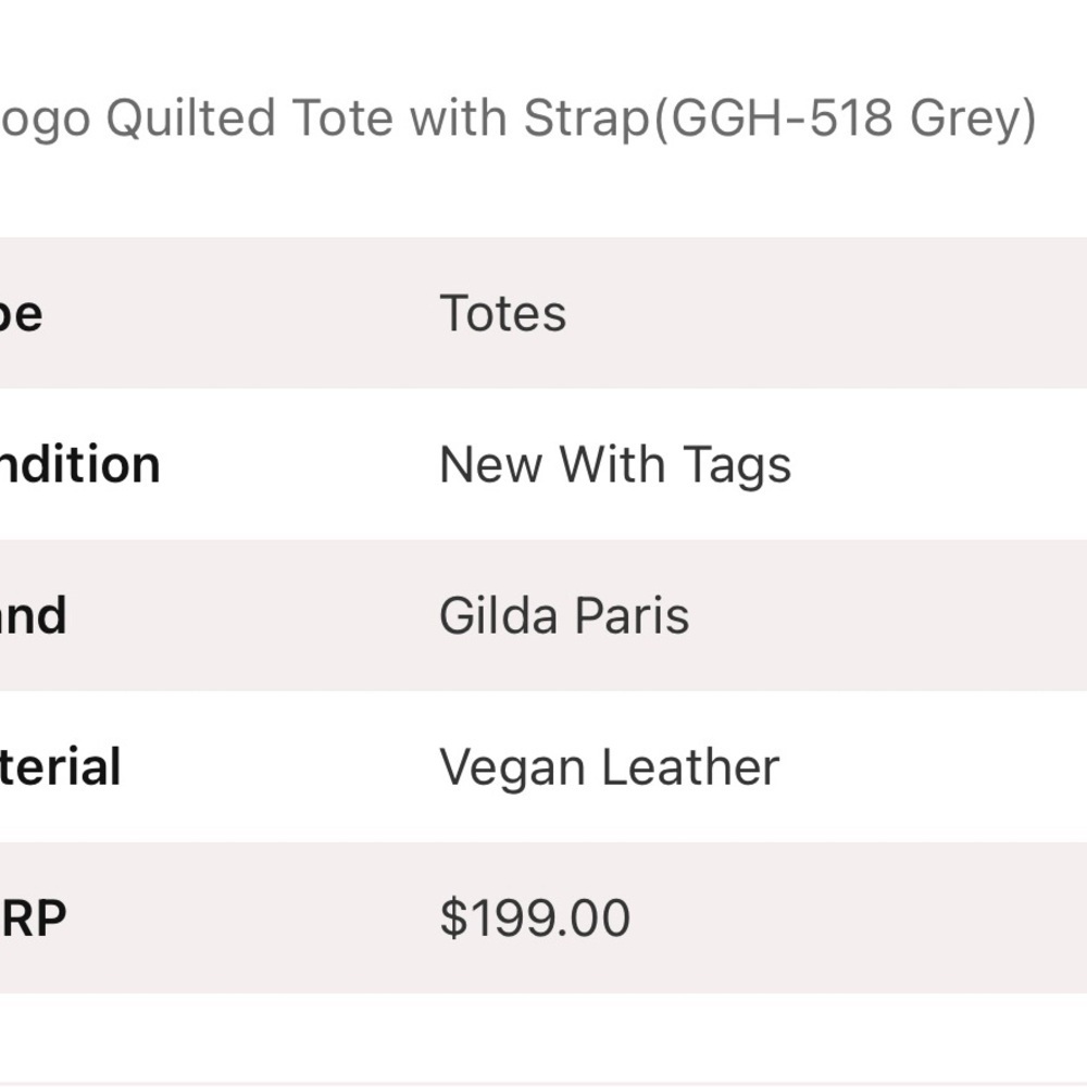 Gilda Paris Large Quilted Tote Grey with old Accents - Picture 5 of 5